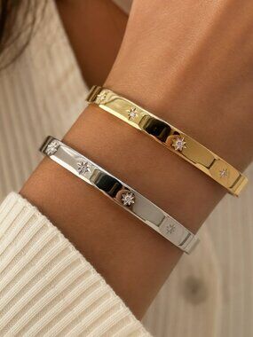 925 Sterling Silver Cuff Bracelet Star Bracelet Celestial Bangle Bracelet
